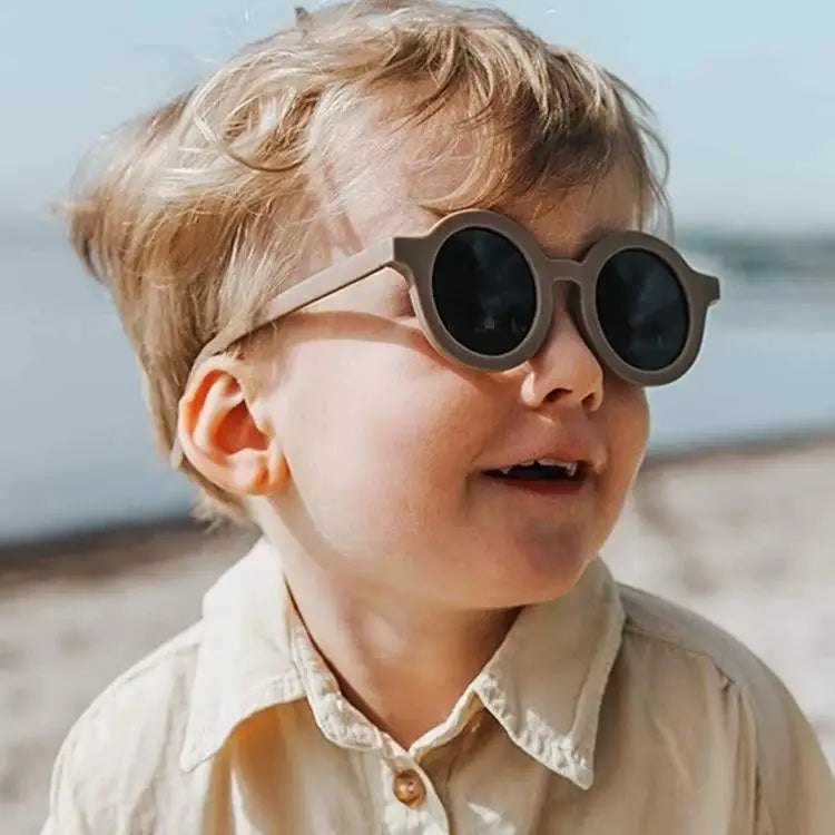 New Children's Sunglasses: Retro Solid Color, Ultraviolet-proof, Round Convenience Glasses